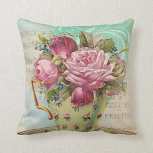 Tea cup flowers cushion