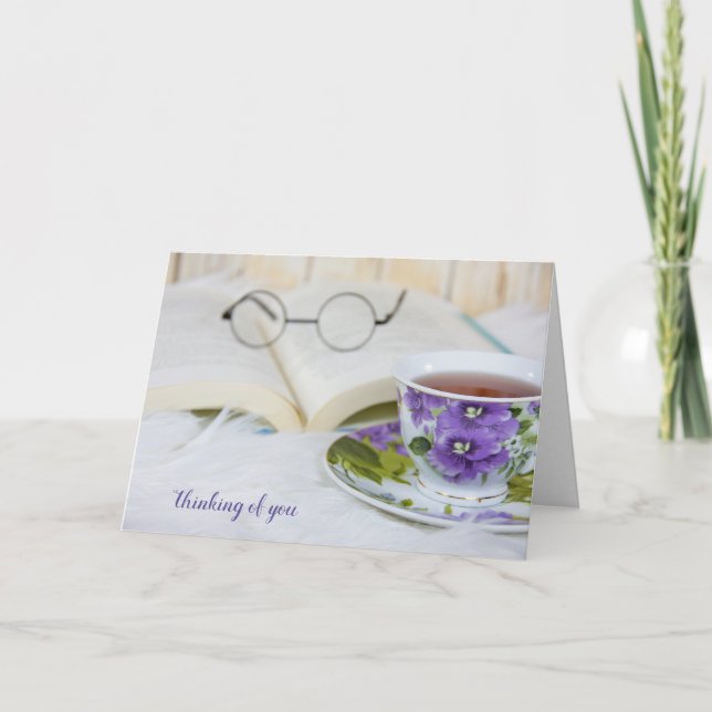 tea cup on fur thinking of you card (Front)