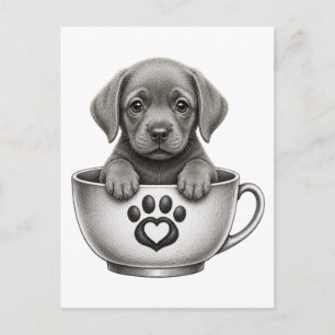 Tea Cup Silver Labrador Retriever Puppy Holiday Postcard