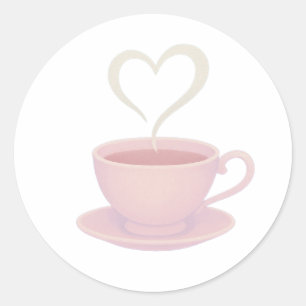Tea cup steam heart classic round sticker