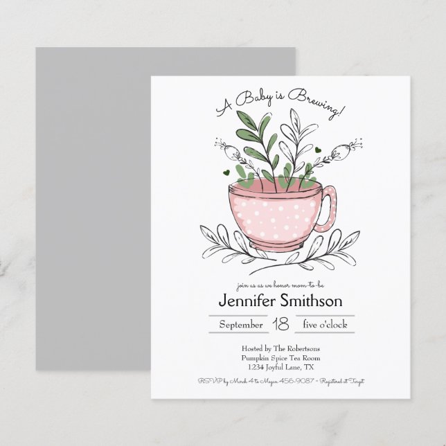 Tea Cup Tea Party Baby Shower Budget Invitations (Front/Back)