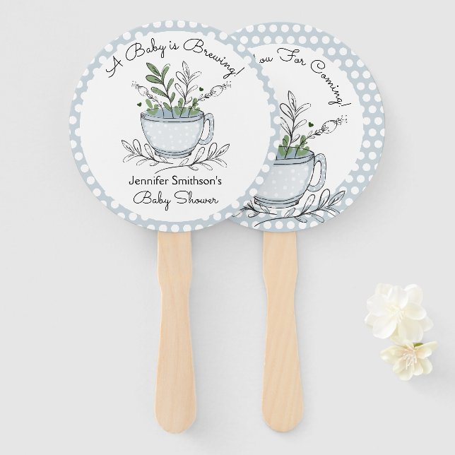 Tea Cup Tea Party Baby Shower Thank You Hand Fan (Front and Back)