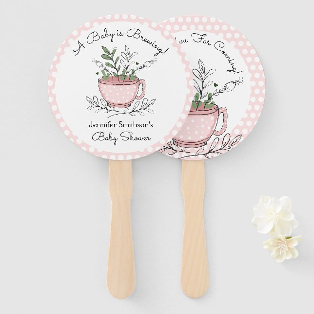 Tea Cup Tea Party Baby Shower Thank You Hand Fan (Front and Back)