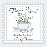 Tea Cup Tea Party Baby Shower Thank You Square Sti