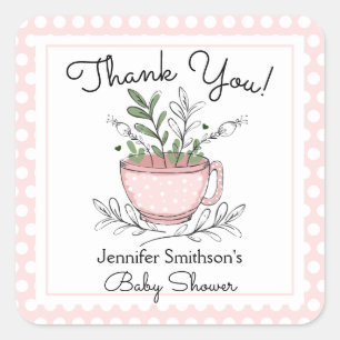 Tea Cup Tea Party Baby Shower Thank You Square Sticker