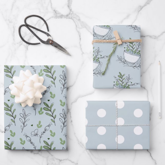 Tea Cup Tea Party Baby Shower Wrapping Paper Sheet (Front)