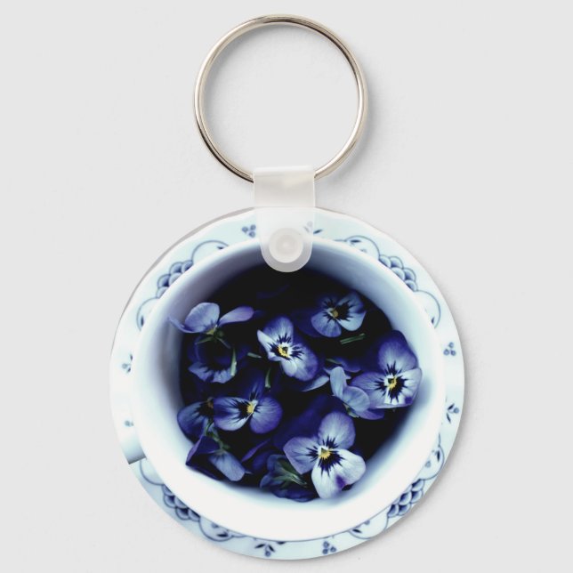 Tea Cup Violets Key Ring (Front)