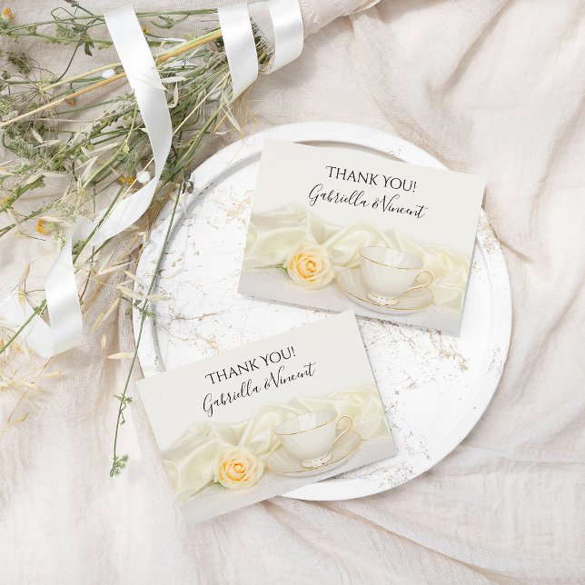 Tea Cup White Rose Flower Wedding Thank You Note (Creator Uploaded)