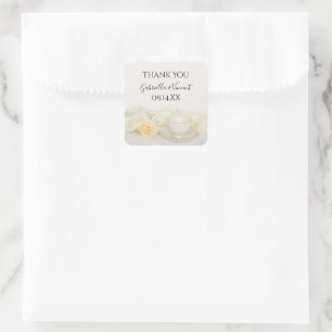 Tea Cup White Rose Wedding Thank You Favour Tag