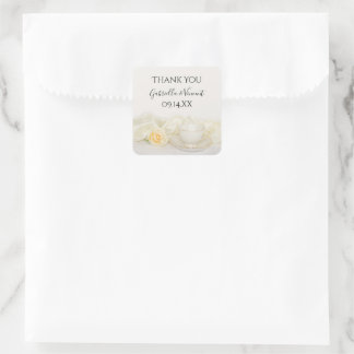 Tea Cup White Rose Wedding Thank You Favour Tag