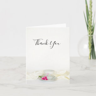 Tea Cup with Pink Roses Wedding Thank You Card