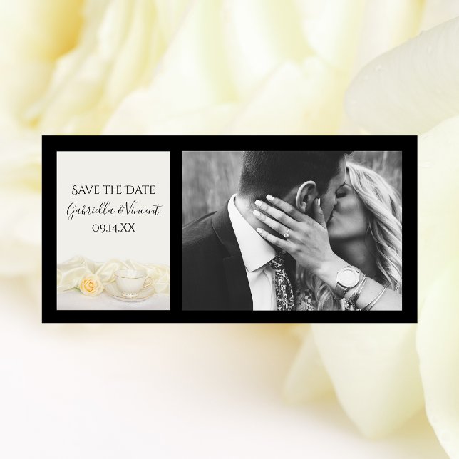 Tea Cup with White Rose Wedding Save the Date (Creator Uploaded)