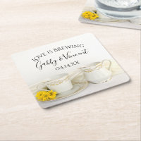 Tea Cup with Yellow Daisie Wedding Love is Brewing