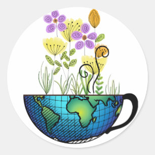 Tea Cup World Classic Round Sticker
