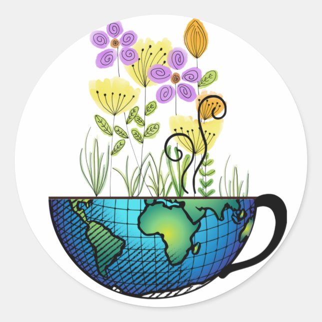 Tea Cup World Classic Round Sticker (Front)