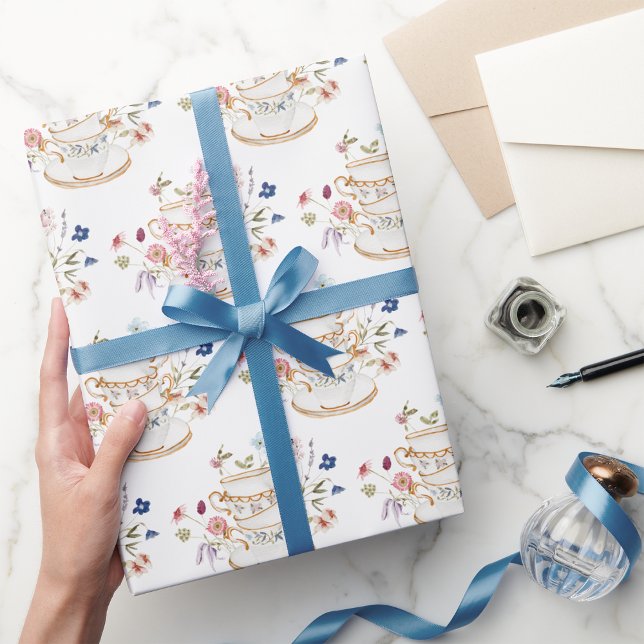 Tea Cup Wrapping Paper (Wildflower Floral Tea Cup Party Wrapping Paper by Painted Paperie
)
