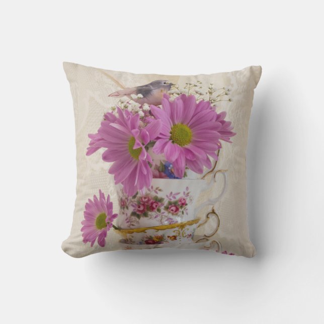 Tea Cups And Daisies Cushion (Front)