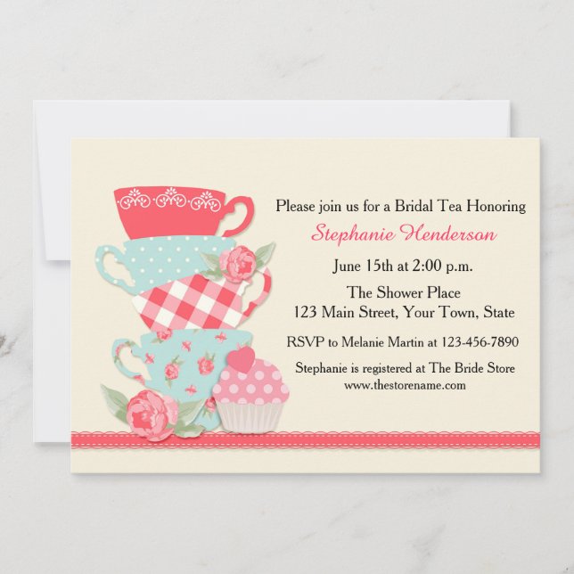 Tea Cups and Roses, Bridal Tea Invitation (Front)