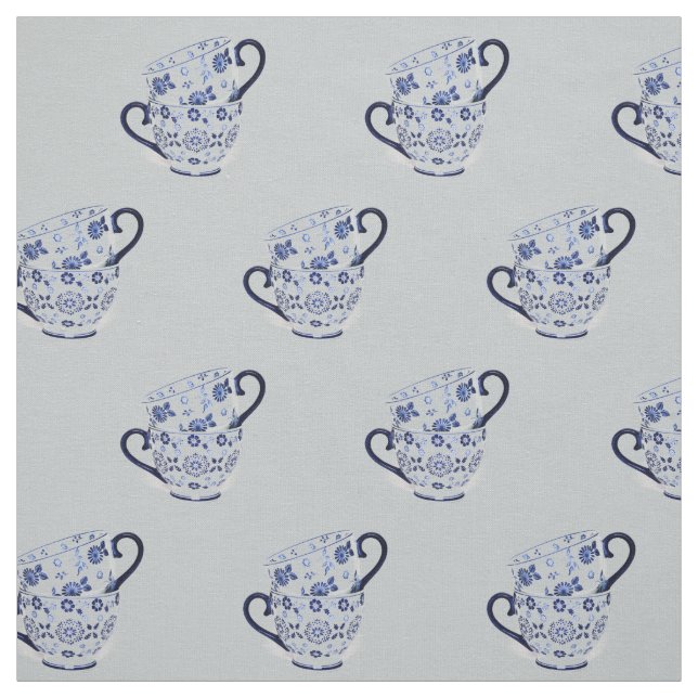 Tea cups cobalt fabric (Swatch)