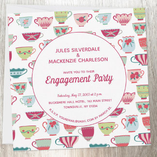 Tea Cups Modern Vintage Engagement Invitation