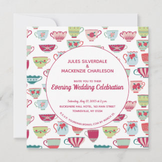 Tea Cups Modern Vintage Evening Wedding Invitation