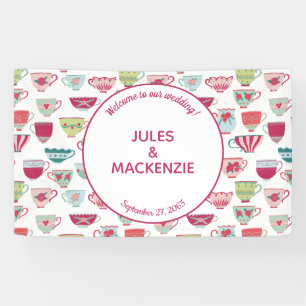 Tea Cups Modern Vintage Wedding Banner