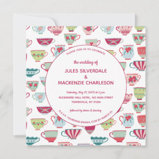 Tea Cups Modern Vintage Wedding Invitation