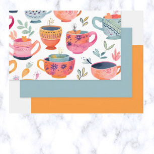 Tea Cups Wrapping Paper Sheet