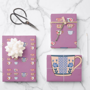 Tea Cups Wrapping Paper Sheet
