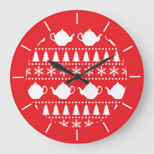 Tea Drinker Christmas Jumper Festive Teapots Large Clock