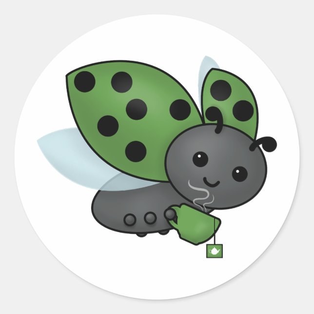 Tea Drinking Ladybug  Classic Round Sticker (Front)