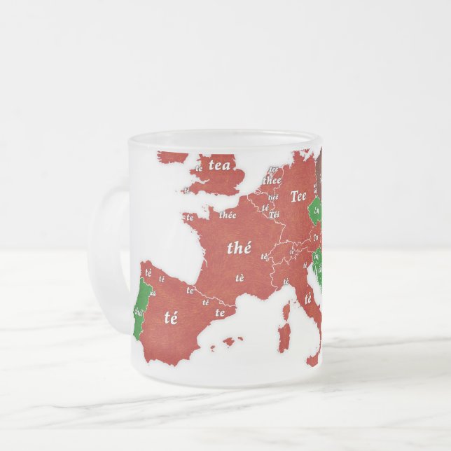 Tea Europe Linguistic Map Frosted Glass Mug (Front Left)