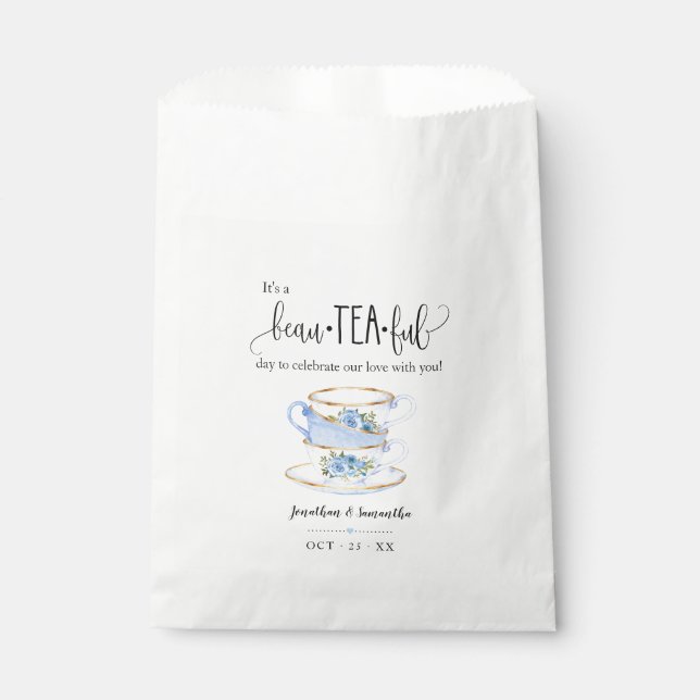 Tea Favour Bags Blue floral wedding favour bag (Front)