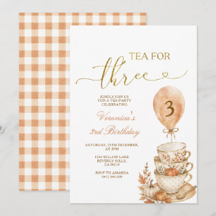 Tea for Three 3rd Birthday Pumpkin Fall Floral Invitation