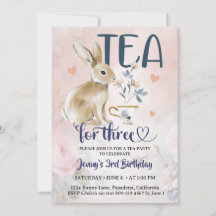 Tea for Three Birthday Invitations Bunny Rabbit 3