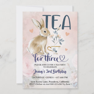 Tea for Three Birthday Invitations Bunny Rabbit 3
