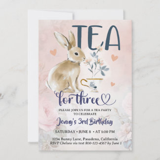 Tea for Three Birthday Invitations Bunny Rabbit 3
