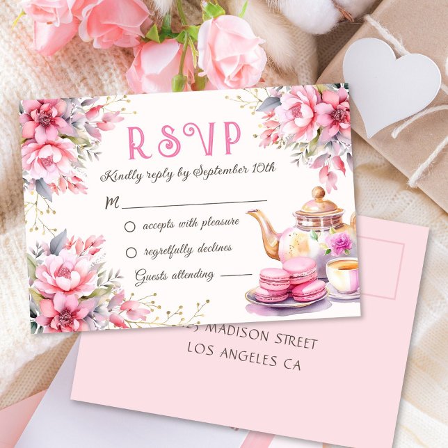 Tea For Three Pink Floral 3rd Birthday Rsvp Card (Creator Uploaded)