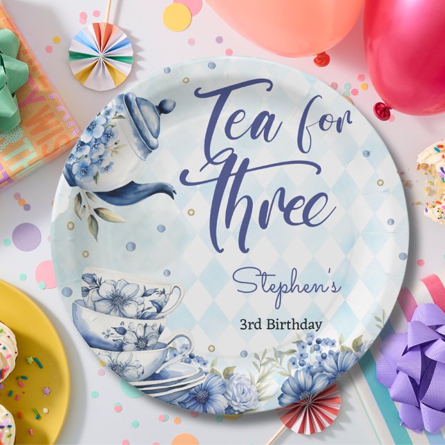 Tea for three, third birthday for kids paper plate (Creator Uploaded)