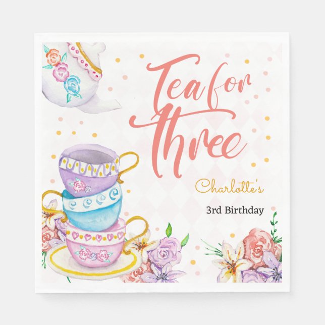 Tea for three, third tea birthday napkin (Front)