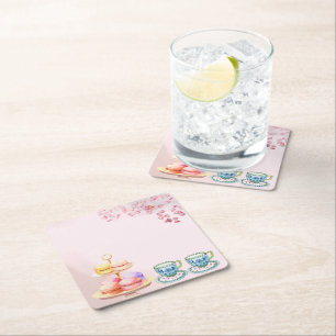 Tea for Twin Twin Baby Shower  Square Paper Coaster