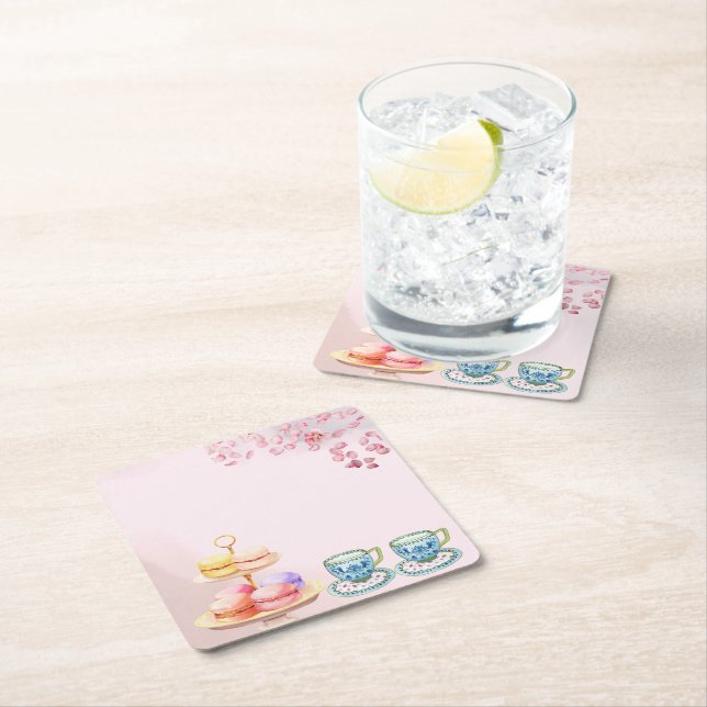Tea for Twin Twin Baby Shower  Square Paper Coaster (Insitu)