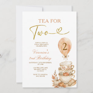 Tea for Two 2nd Birthday Pumpkin Fall Floral Invitation
