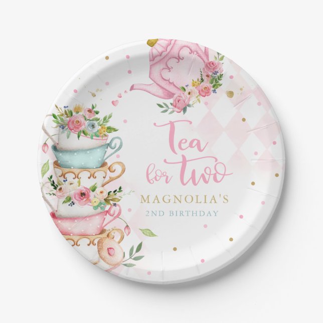 Tea For Two 2nd Birthday Tea Party Decorations  Paper Plate (Front)