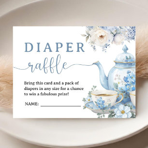 Tea for Two Baby Shower Boy Blue Diaper Raffle Enclosure Card