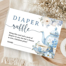 Tea for Two Baby Shower Boy Blue Diaper Raffle