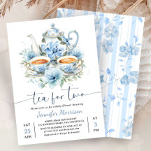 Tea For Two Baby Shower Boy Dusty Blue
