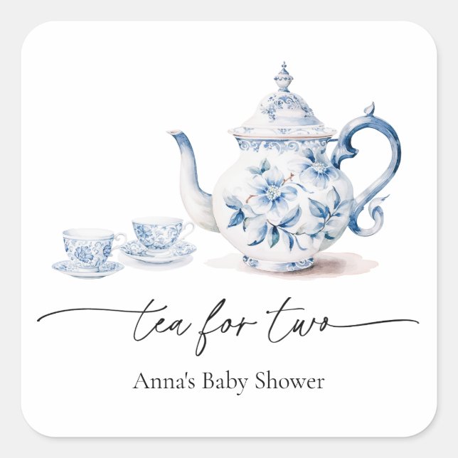 Tea for Two Baby Shower Square Sticker (Front)