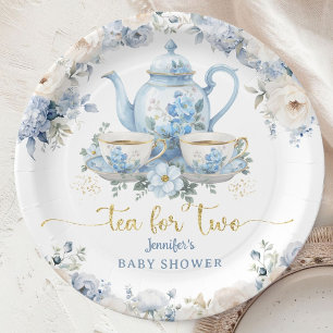 Tea for Two Baby Shower Tea Party Blue Floral Paper Plate