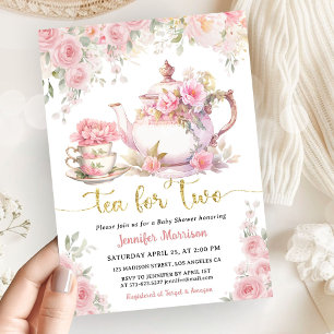 Tea for Two Baby Shower Tea Party Pink Floral Invitation